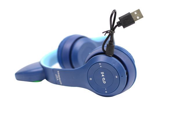 Беспроводные Bluetooth наушники Ушки котика Y47 Cat Ear и лед подсветкой(Синие)