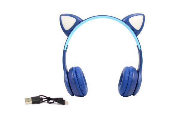 Беспроводные Bluetooth наушники Ушки котика Y47 Cat Ear и лед подсветкой(Синие)
