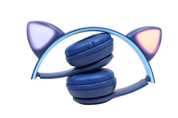 Беспроводные Bluetooth наушники Ушки котика Y47 Cat Ear и лед подсветкой(Синие)