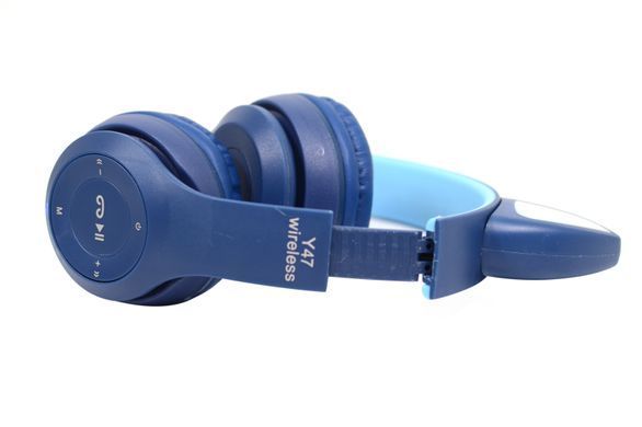 Беспроводные Bluetooth наушники Ушки котика Y47 Cat Ear и лед подсветкой(Синие)
