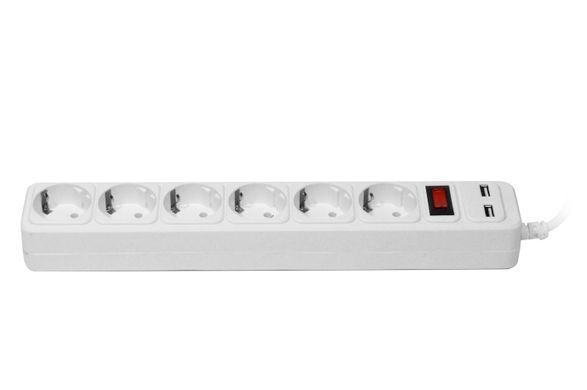 Подовжувач-мережевий фільтр 1.5 м ( 6 розеток + 2 USB)