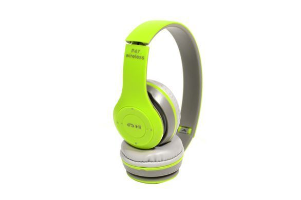 Наушники беспроводные P47 Bluetooth серо-салатовые