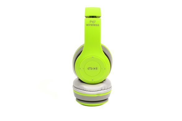 Наушники беспроводные P47 Bluetooth серо-салатовые