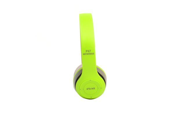 Наушники беспроводные P47 Bluetooth серо-салатовые