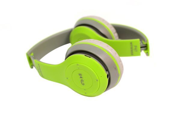 Наушники беспроводные P47 Bluetooth серо-салатовые
